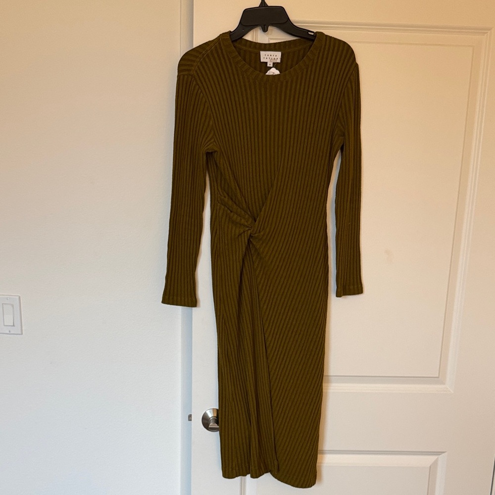 Tanya Taylor Elana long sleeve ribbed sweater midi dress M